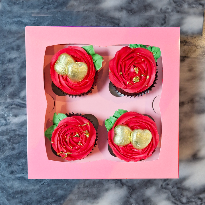 4 Red Rose Cupcakes