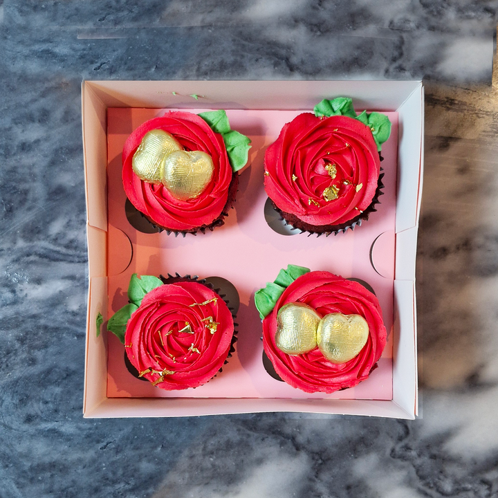 4 Red Rose Cupcakes