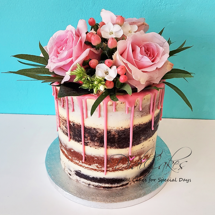 Semi Naked Fresh Flowers Cake