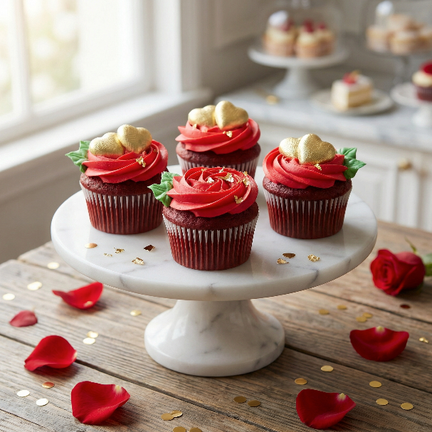 4 Red Rose Cupcakes