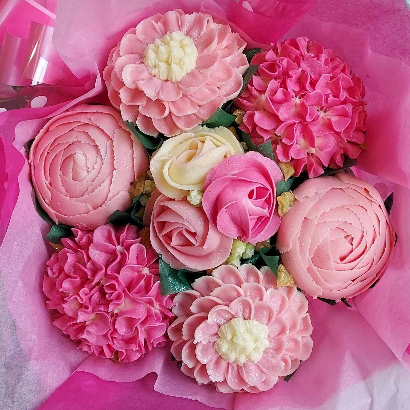 Vegan Pink Flowers 7 Cupcake Bouquet