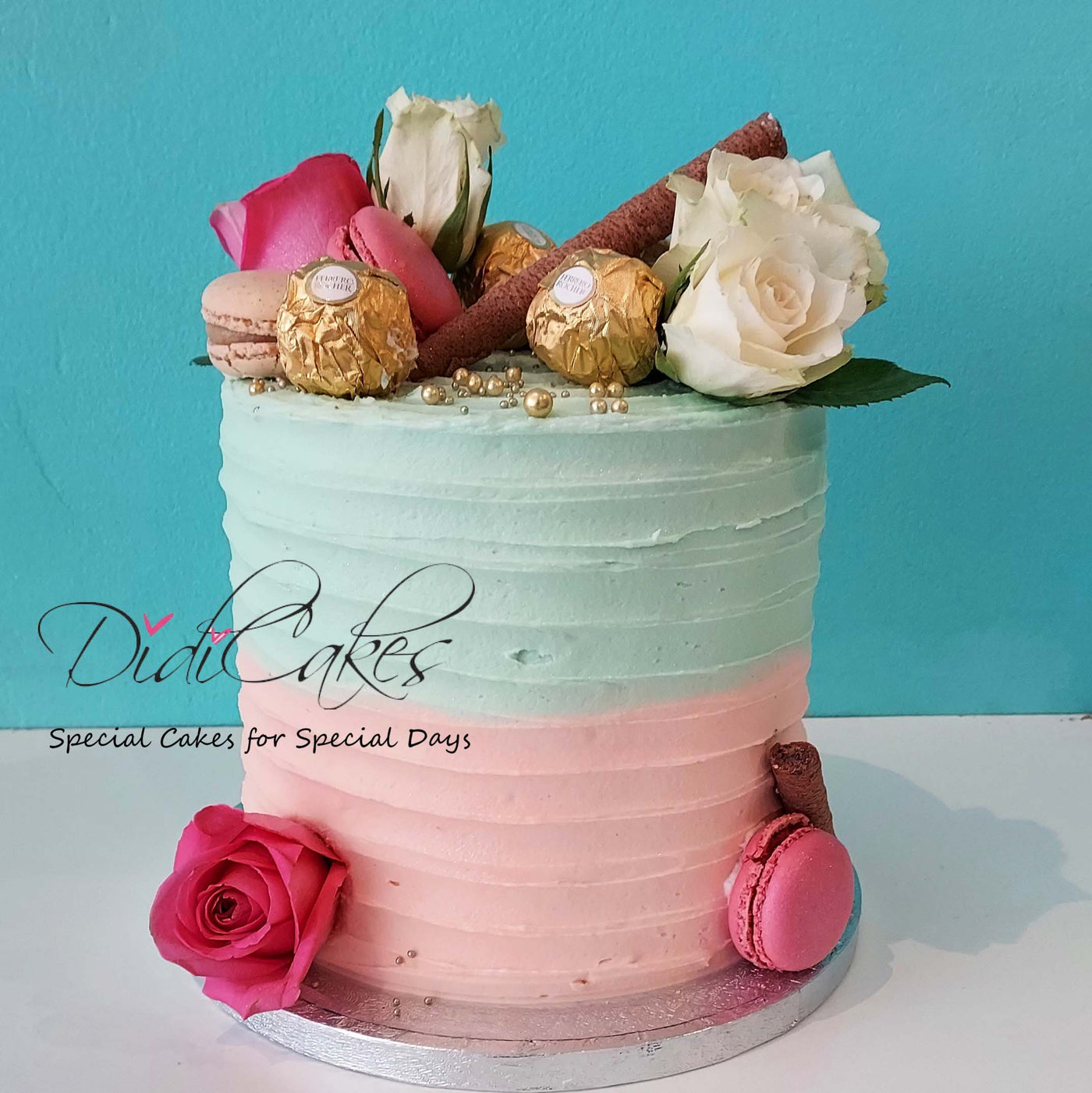 Two Tone with Macarons and Flowers