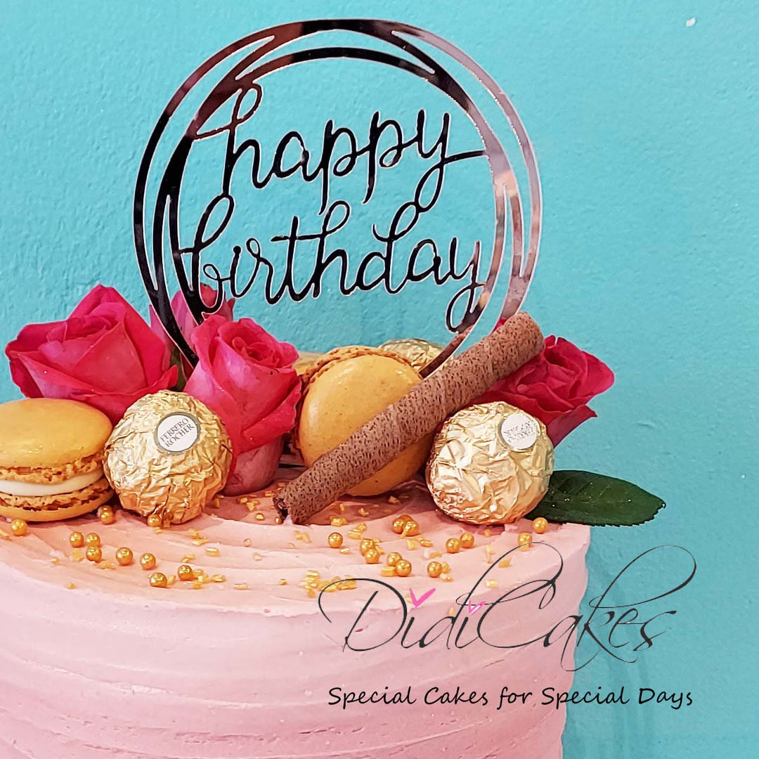 Pink Ombre High Cake with Macarons and Flowers