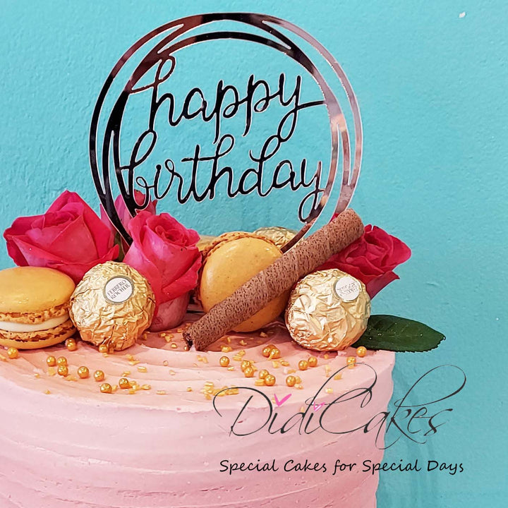 Pink Ombre High Cake with Macarons and Flowers