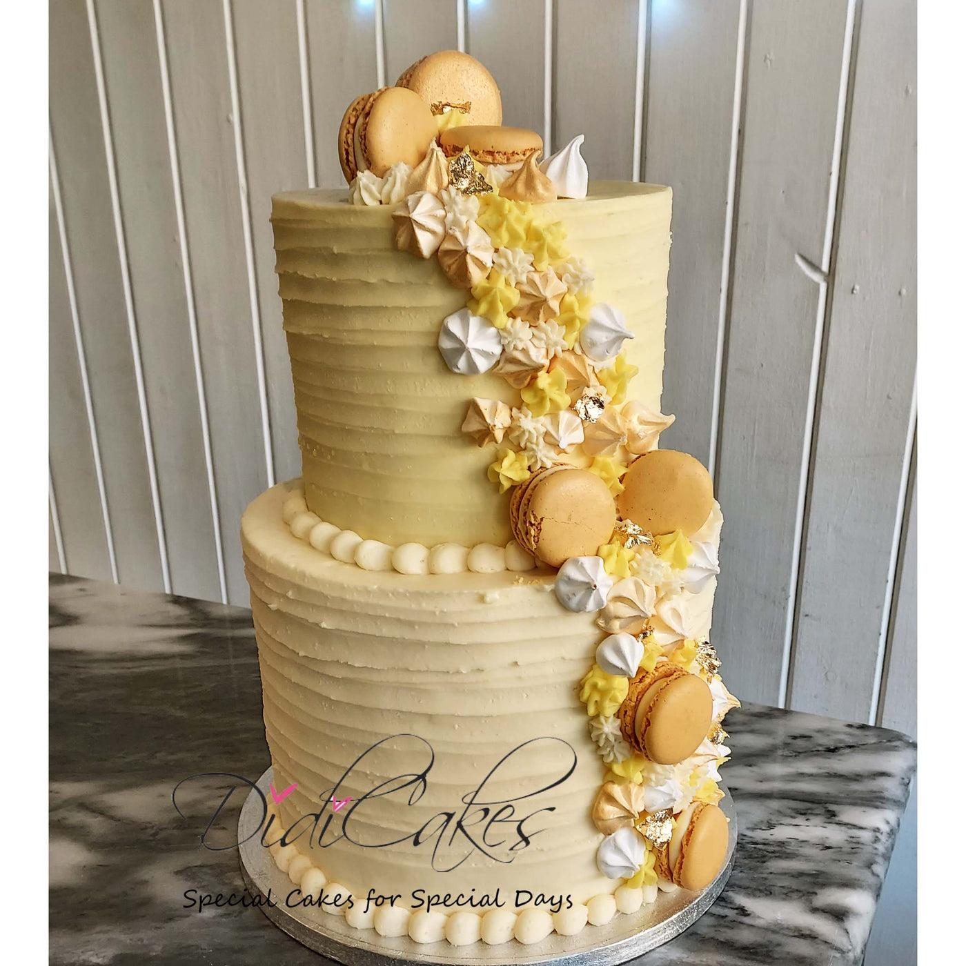 Two Tier with Meringue Kisses and Macarons